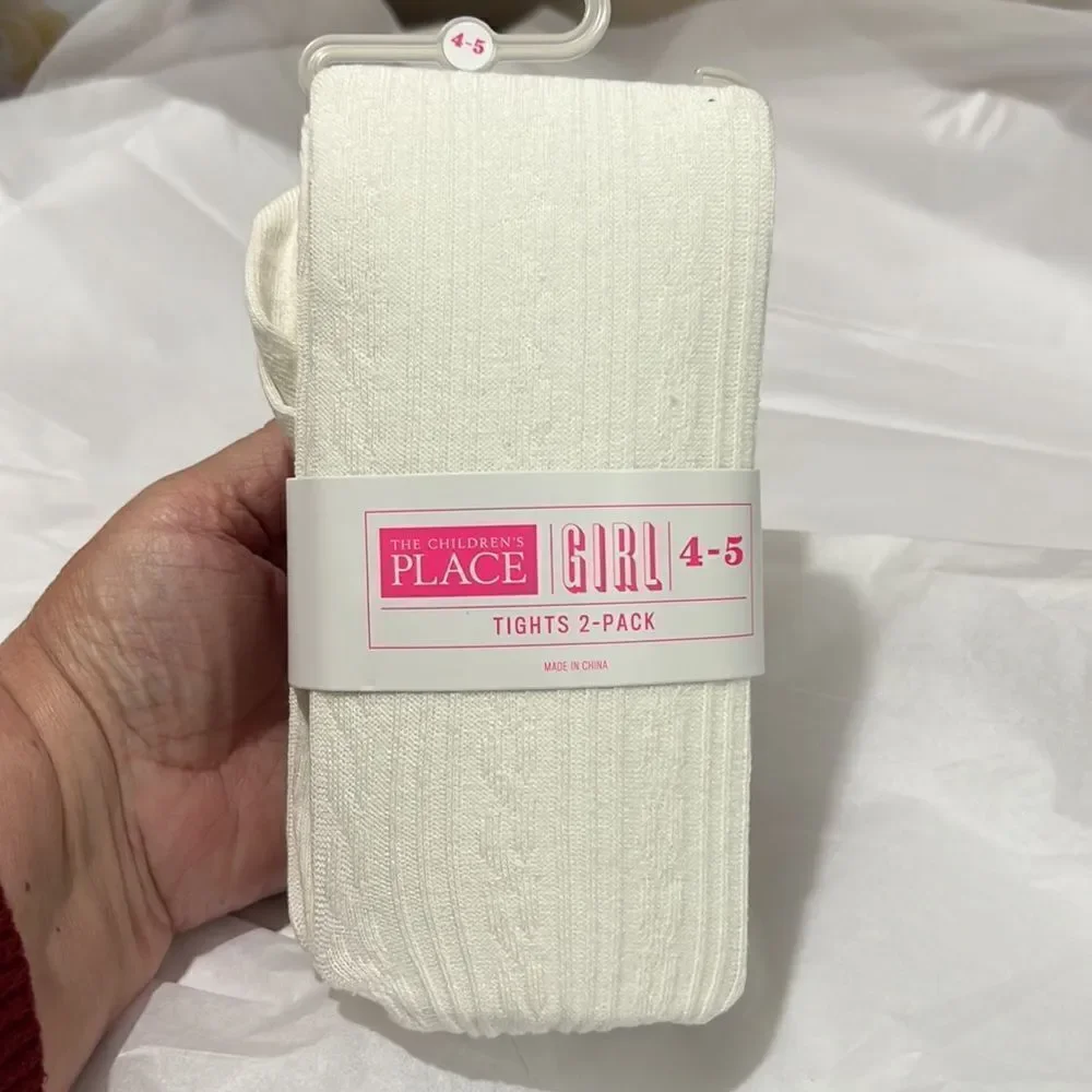 The Children's Place Girls Cable Knit Tights 2-Pack -simply white NWT size 4-5